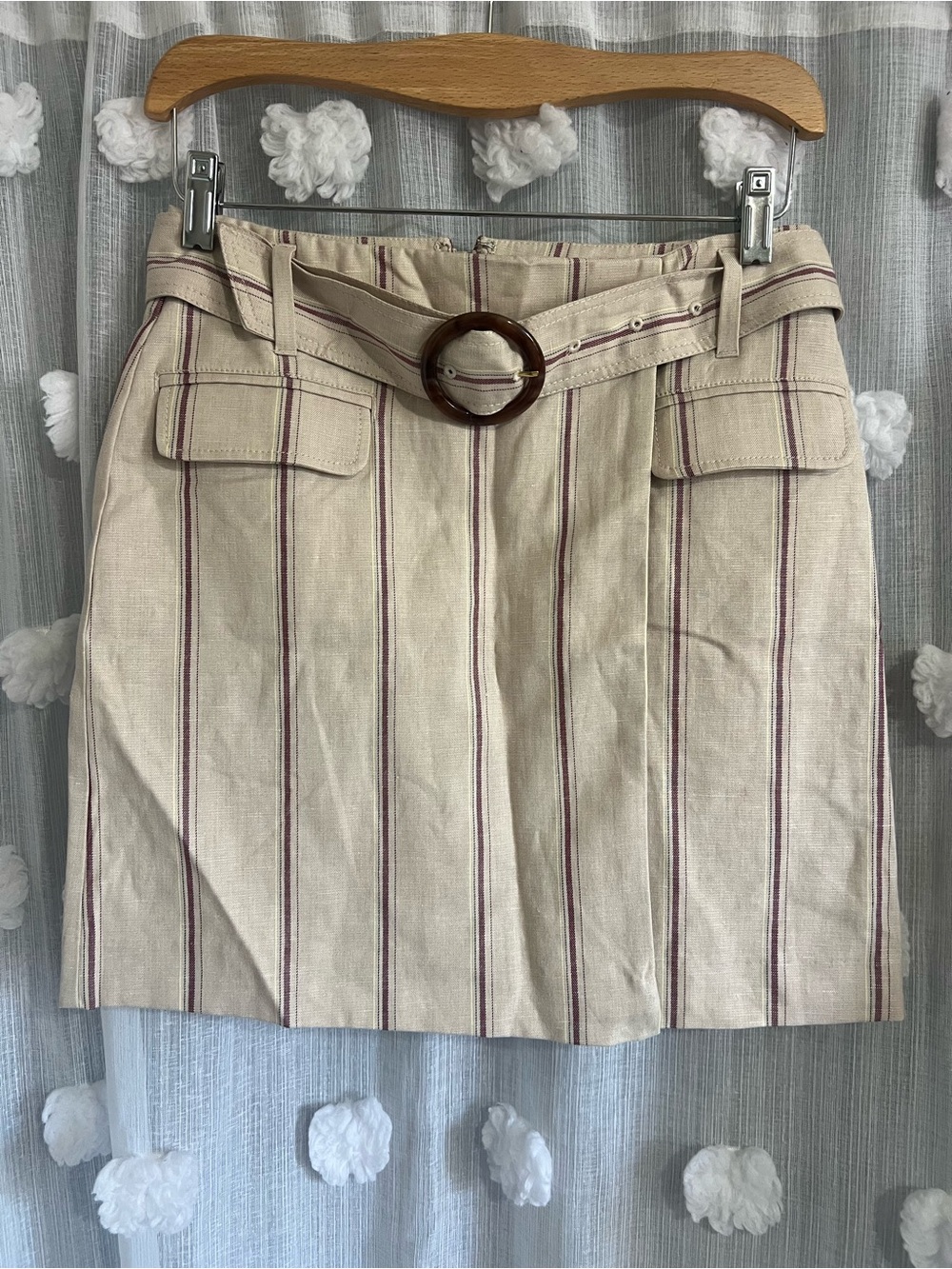 Ann Taylor Beige Mini Skirt with Red Pinstripes and Belt